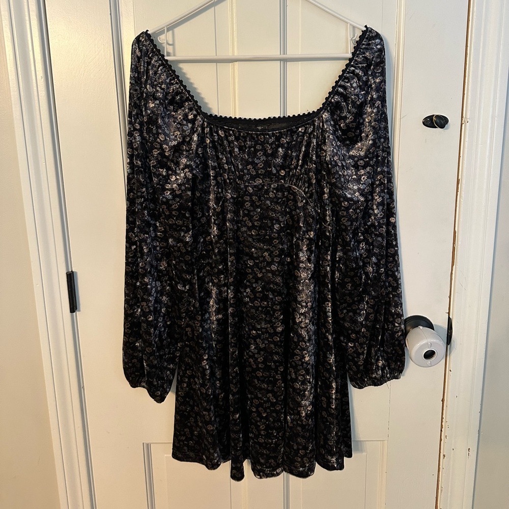 Velvet Floral Square Neck Mini Dress